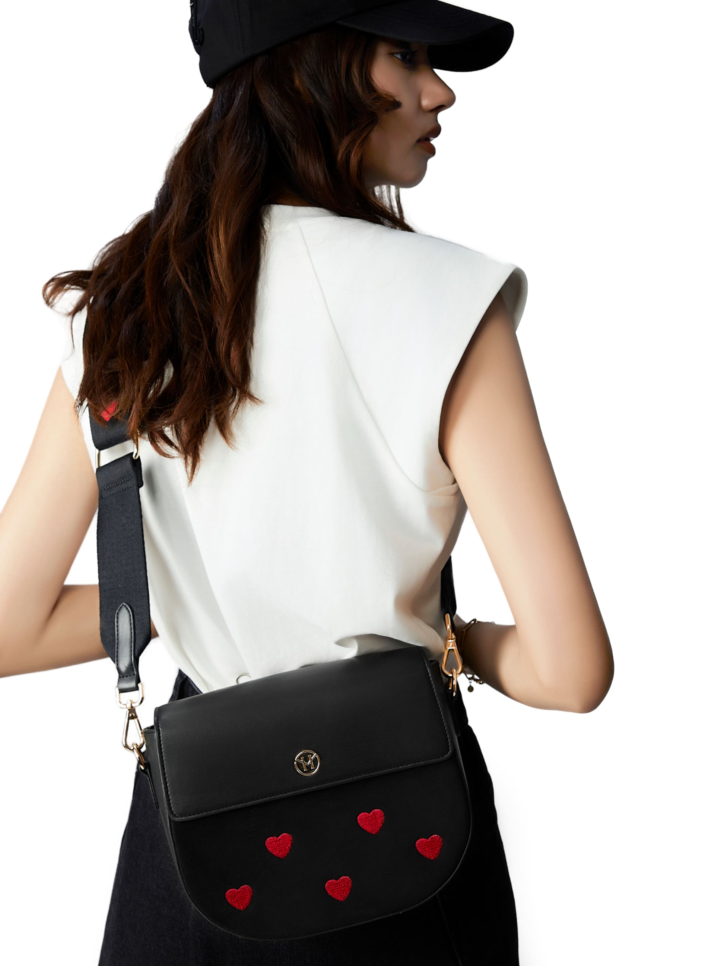 Victoria Hyde - Mala de ombro 'Love Heart' em preto: frente