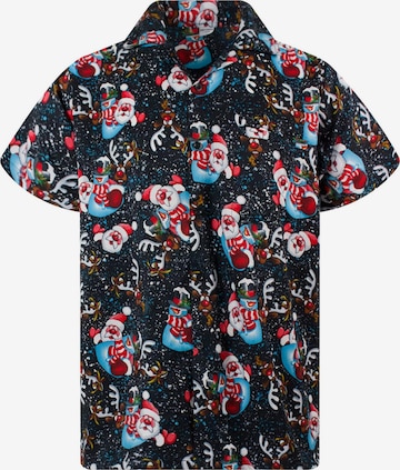 Coupe regular Chemise 'Christmas Snowflakes' King Kameha en noir : devant
