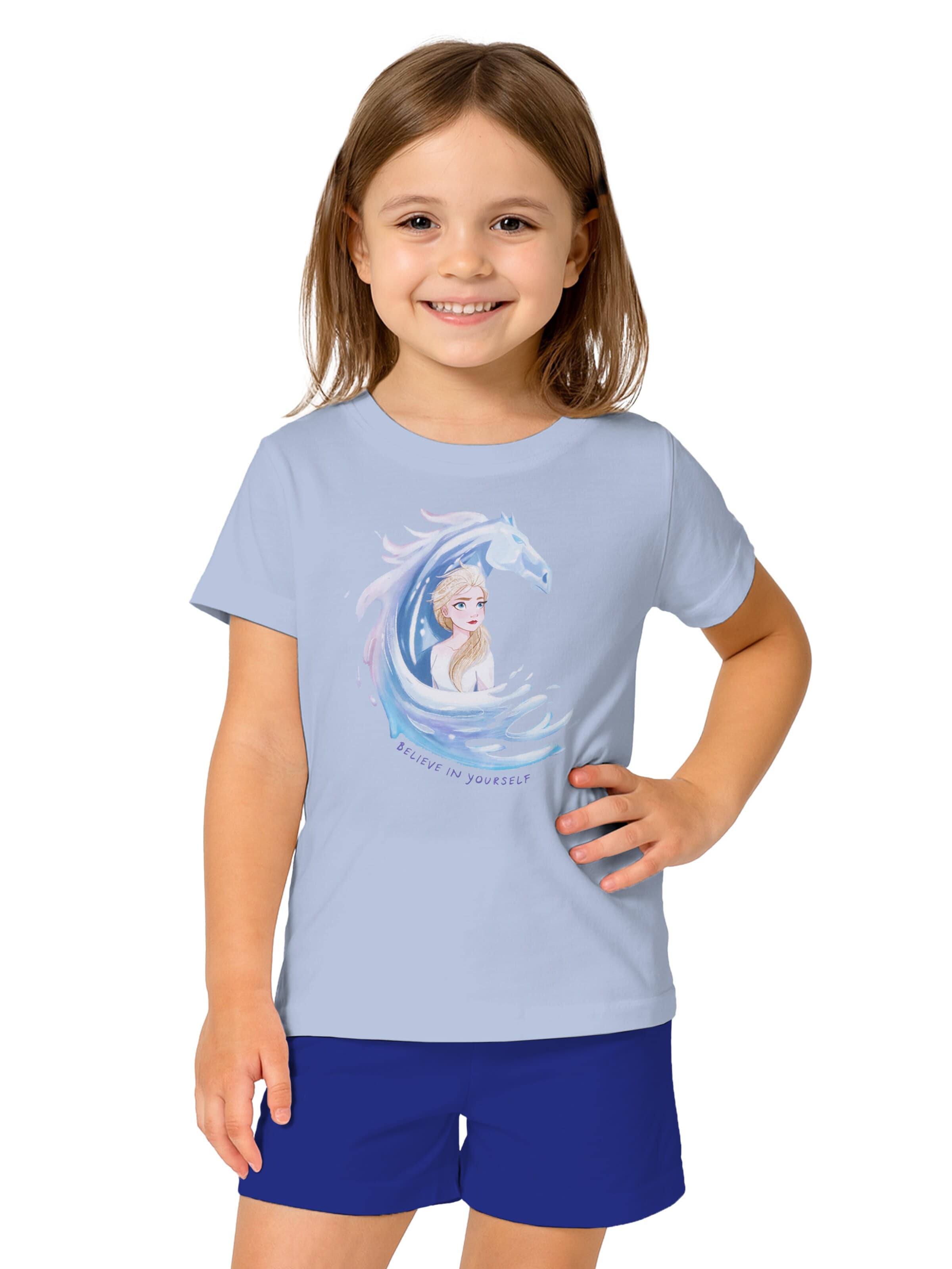 Disney Frozen Schlafanzug 'Die Eiskönigin Believe in yourself'‌‌‌‌‌‌ in Blau: Vorderseite