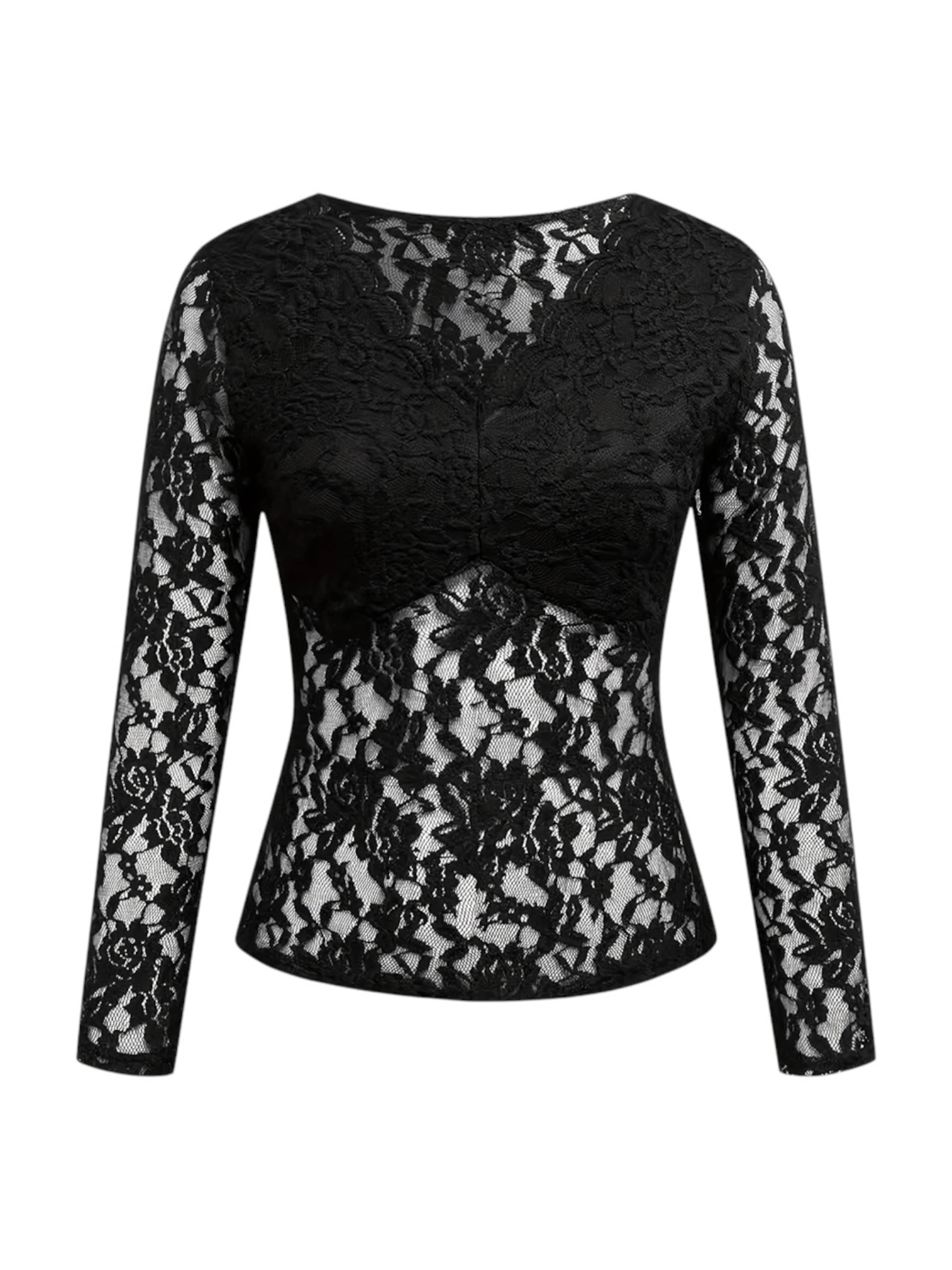 LapaPlus Top 'Damen Spitzen Shirt' in Zwart: voorkant