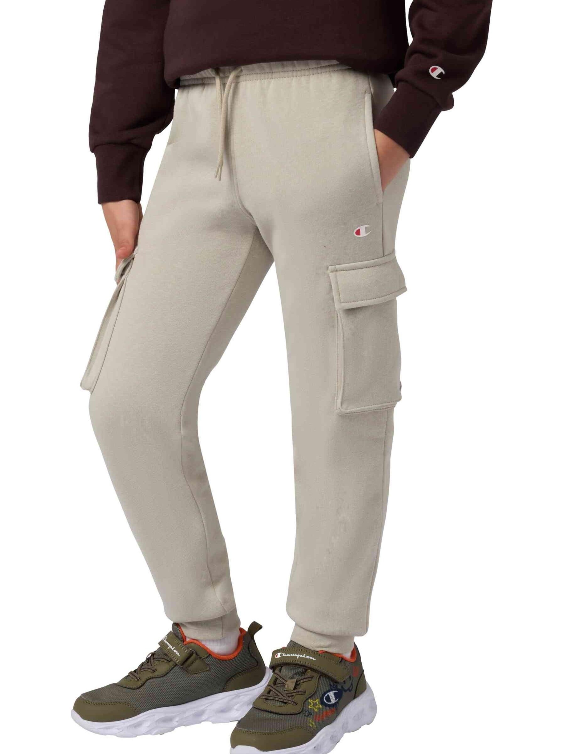 Champion -DO NOT USE- Regular Workout Pants 'Pantalon junior champion beige side pockets icons logo jogger' in Grey: front