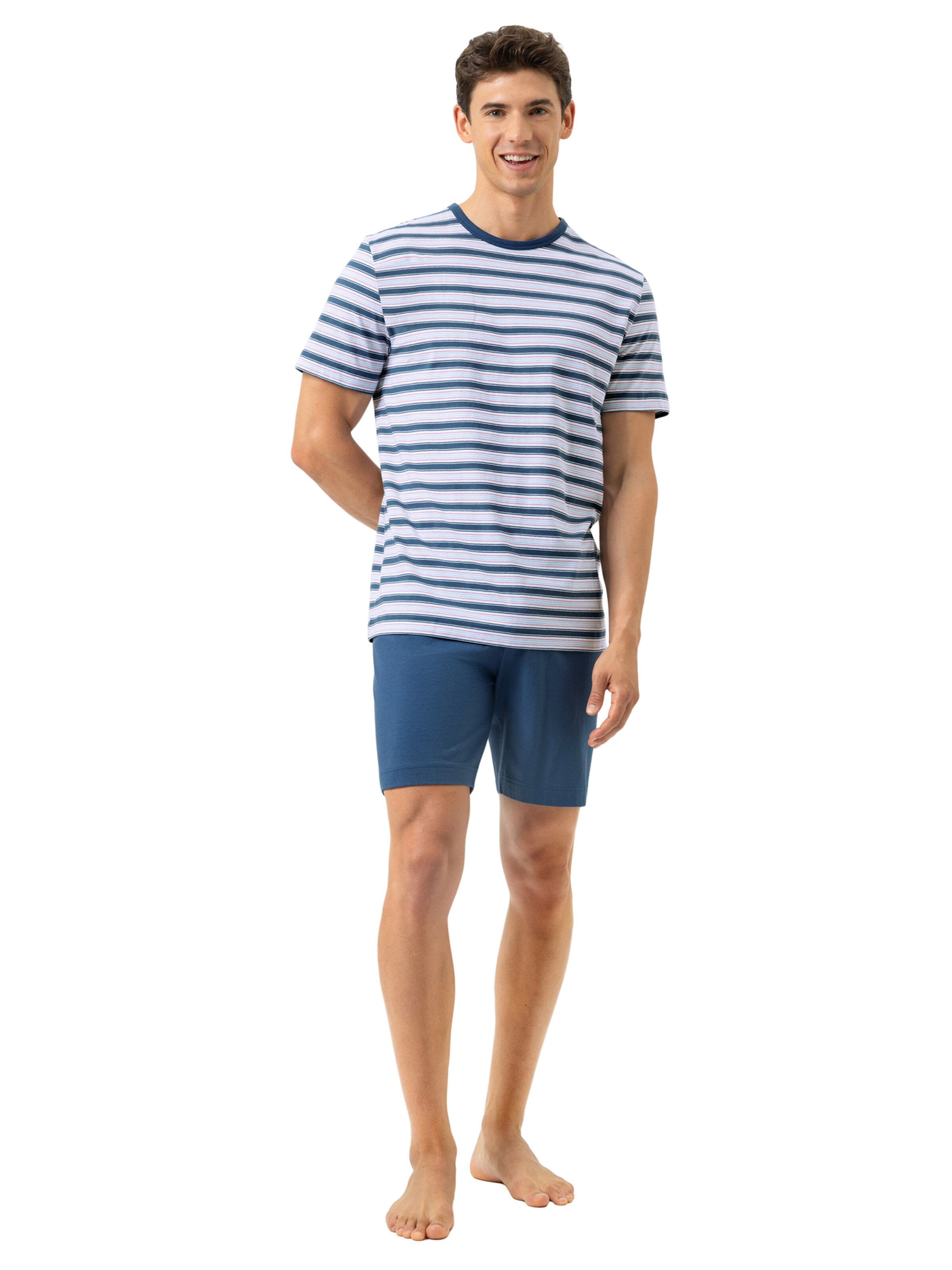 Mey Pajama short 'Sky Stripes' in Blue: front