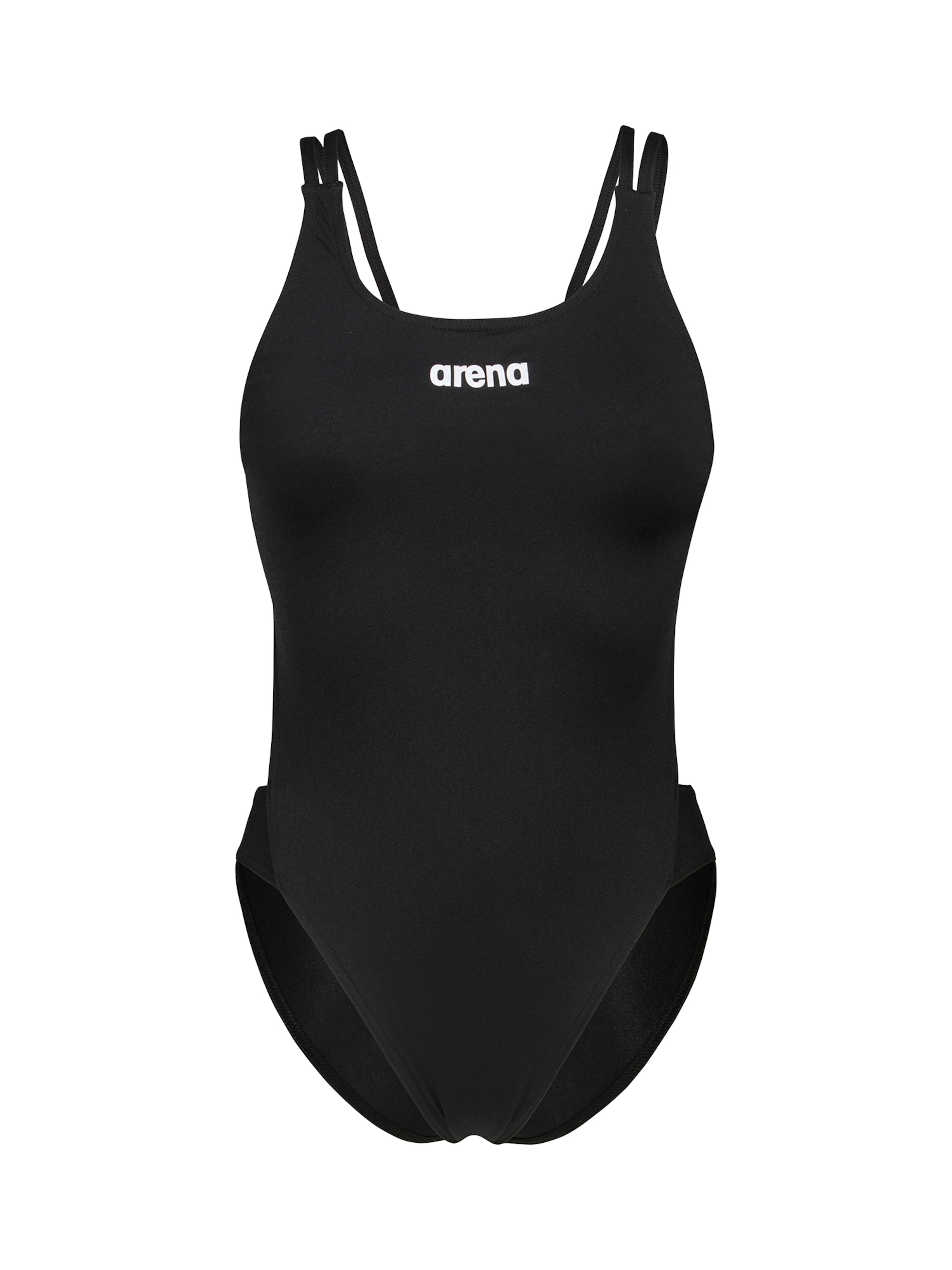 ARENA Bygelfri Baddräkt 'TECH MULTI SOLID' i svart: framsida