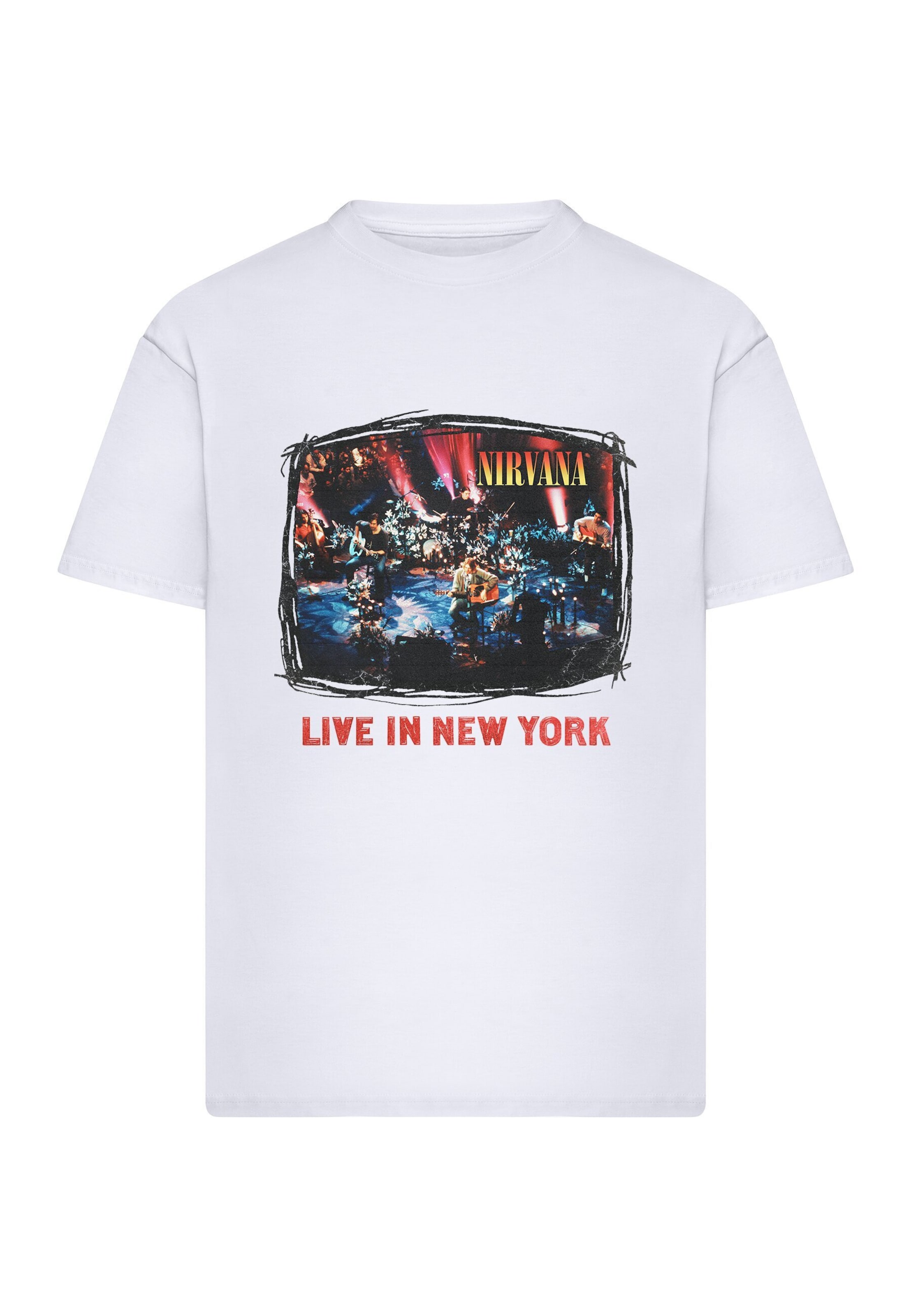 Merchcode Shirt 'Nirvana Live in New York' in Wit: voorkant