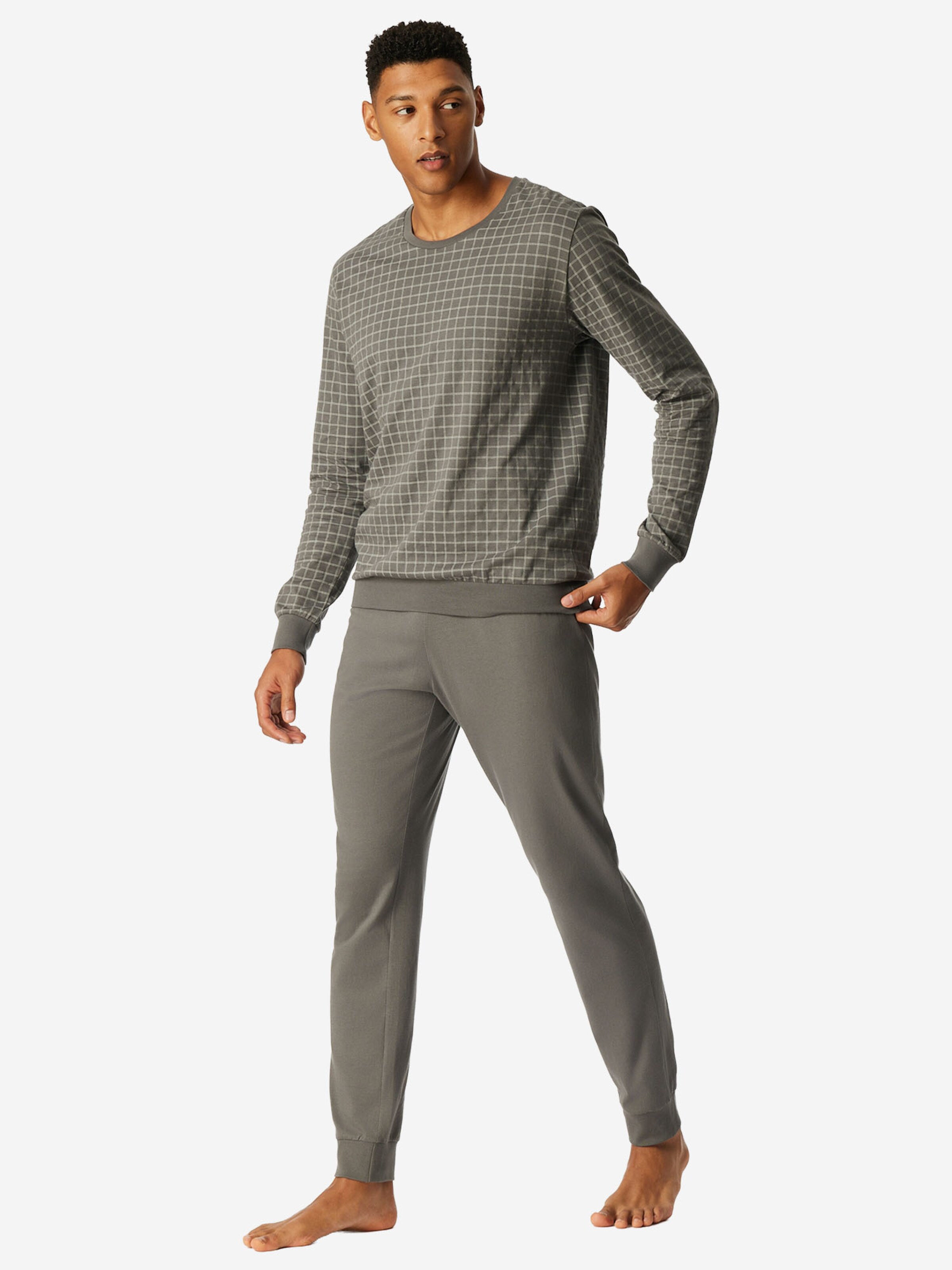 uncover by SCHIESSER Long Pajamas ' Nightwear Serie ' in Grey: front