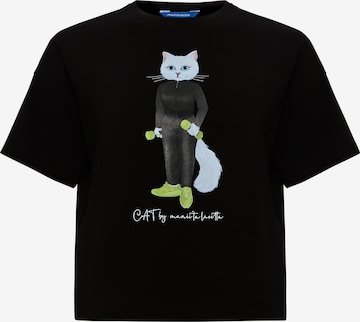 juoda Cat e Lolette Marškinėliai 'Sport Cat with Dumbbells': priekis