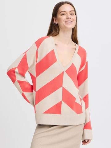 b.young Sweater ' BYMMMORLA GEOMETRIC JUMPER - ' in Red