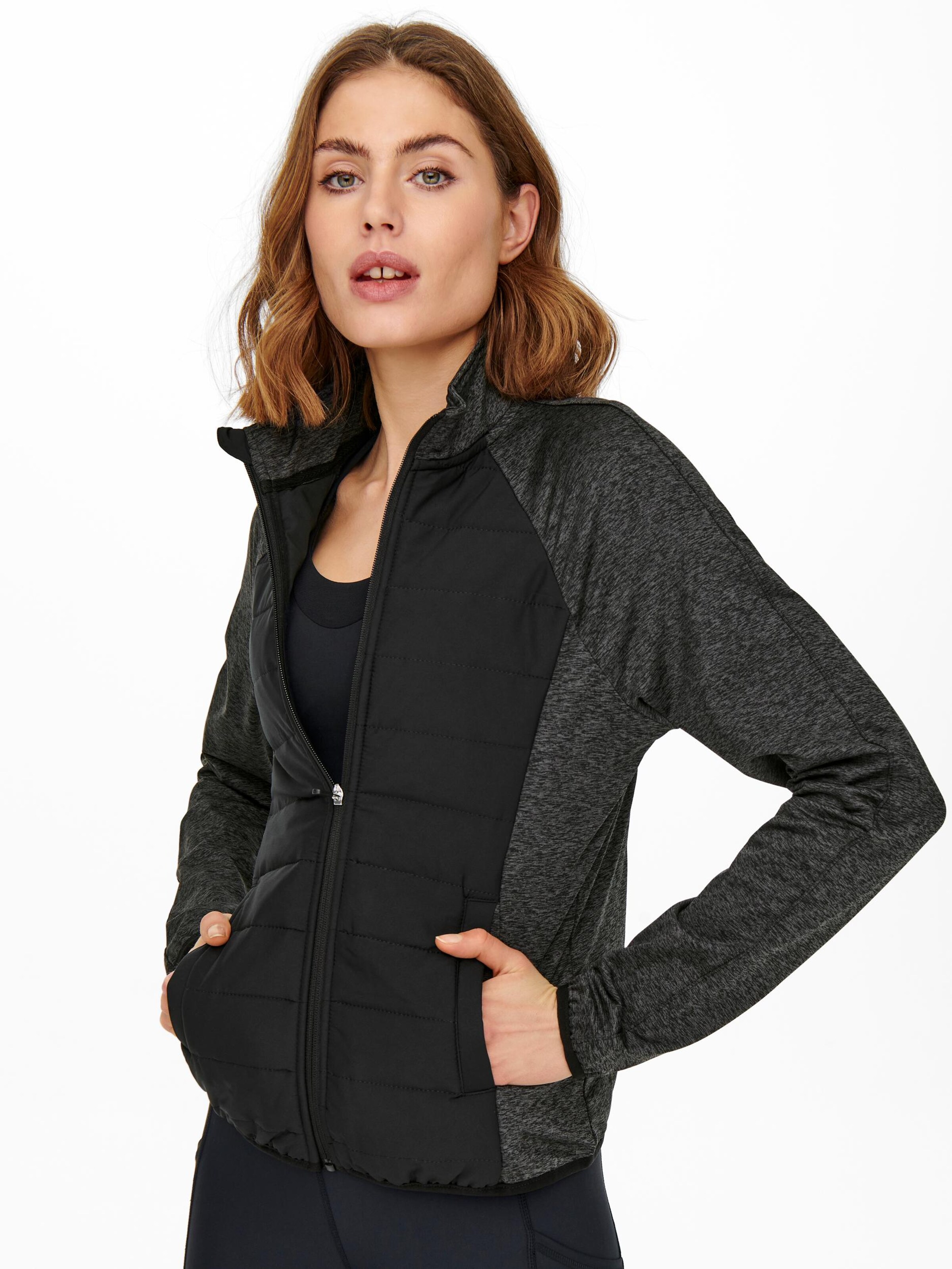Frauen Sportbekleidung ONLY PLAY Fleecejacke in Schwarz, Schwarzmeliert - NE60489 Frauen Sportbekleidung ONLY PLAY Fleecejacke in Schwarz, Schwarzmeliert - NE60489