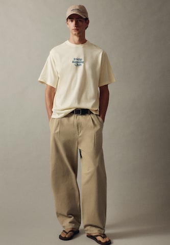 Pull&Bear Baggy Élére vasalt nadrágok - bézs