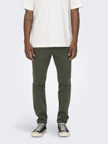 Coupe slim Pantalon à pince 'Cam' Only & Sons en vert : devant