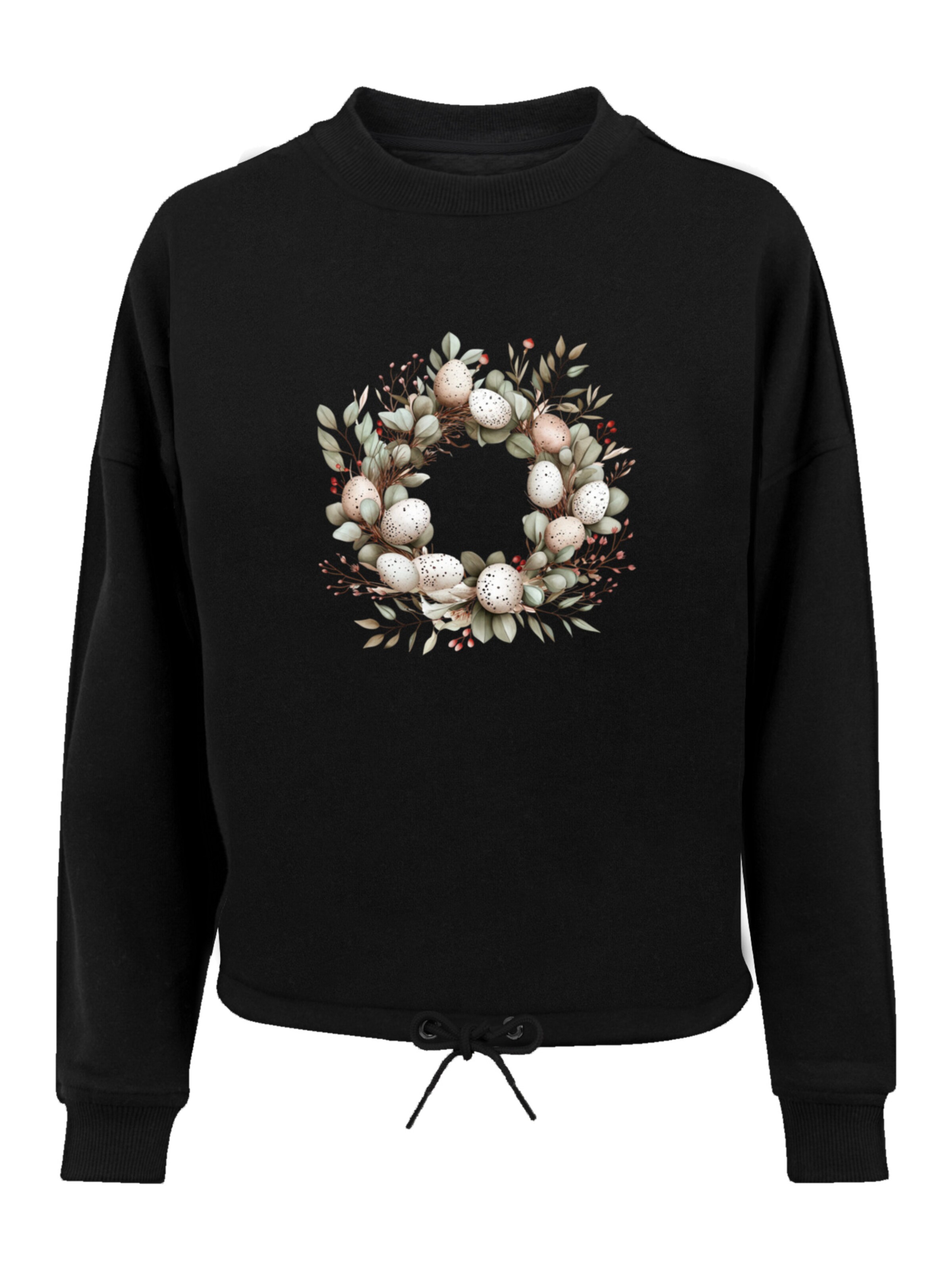 F4NT4STIC Sweatshirt 'Osterkranz Eierkranz Blumenring' in Zwart: voorkant