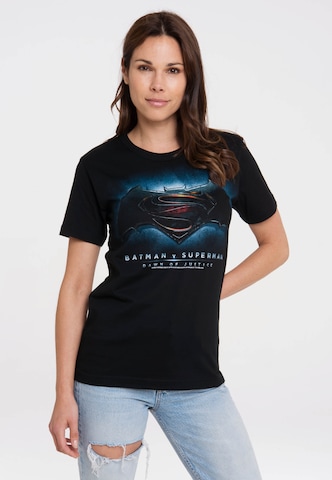 LOGOSHIRT Shirt 'Batman v Superman - Justice' in Black: front