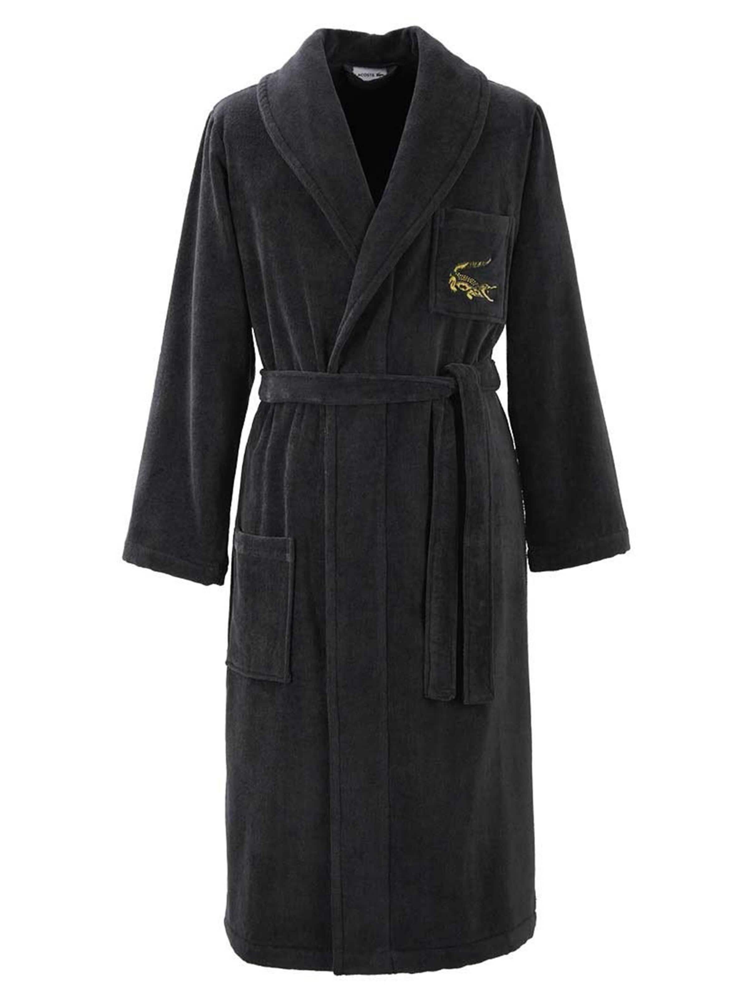 LACOSTE Long Bathrobe 'LRENE' in Black: front