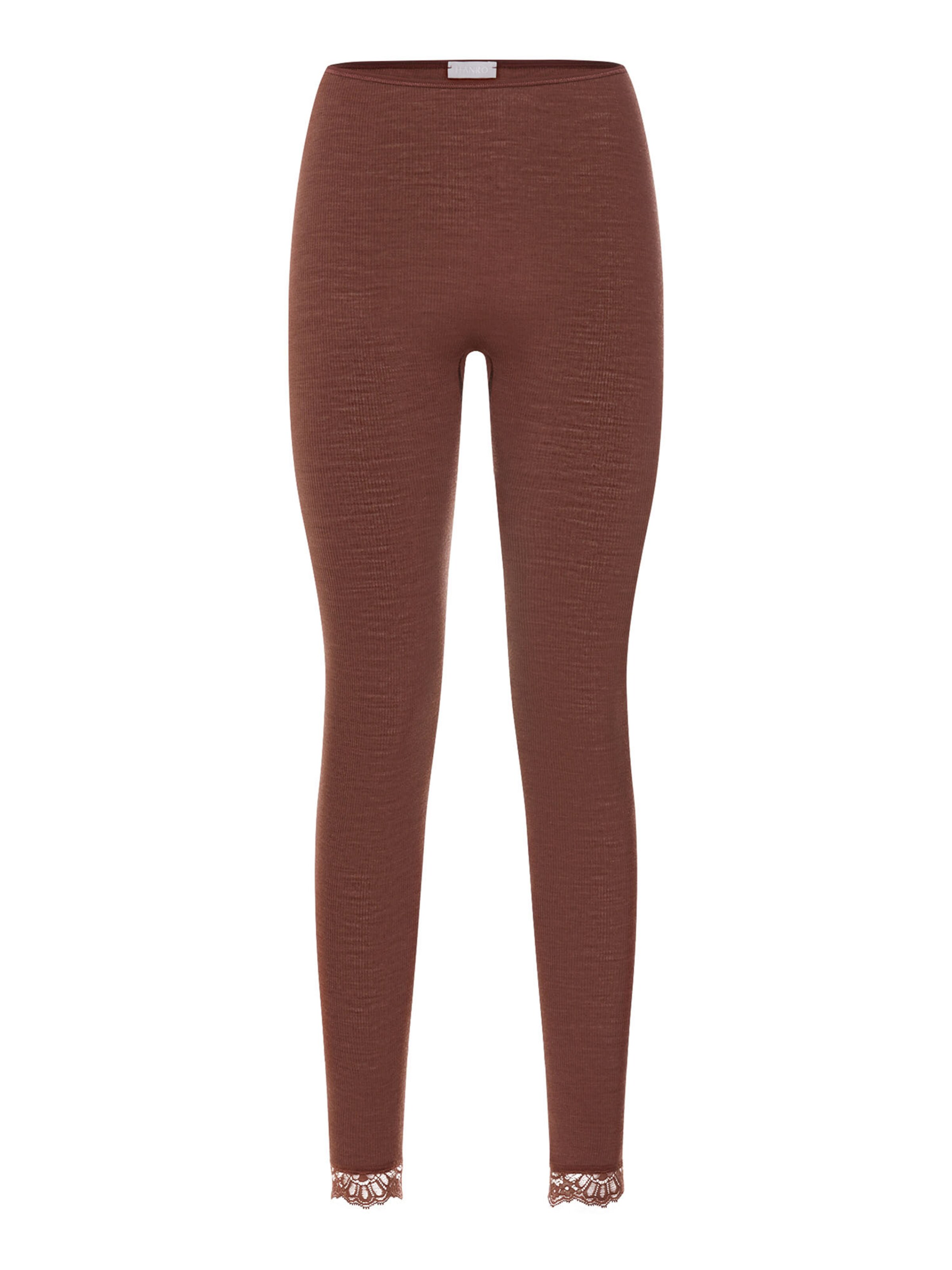 Hanro Leggings ' Woolen Lace ' in Bruin: voorkant