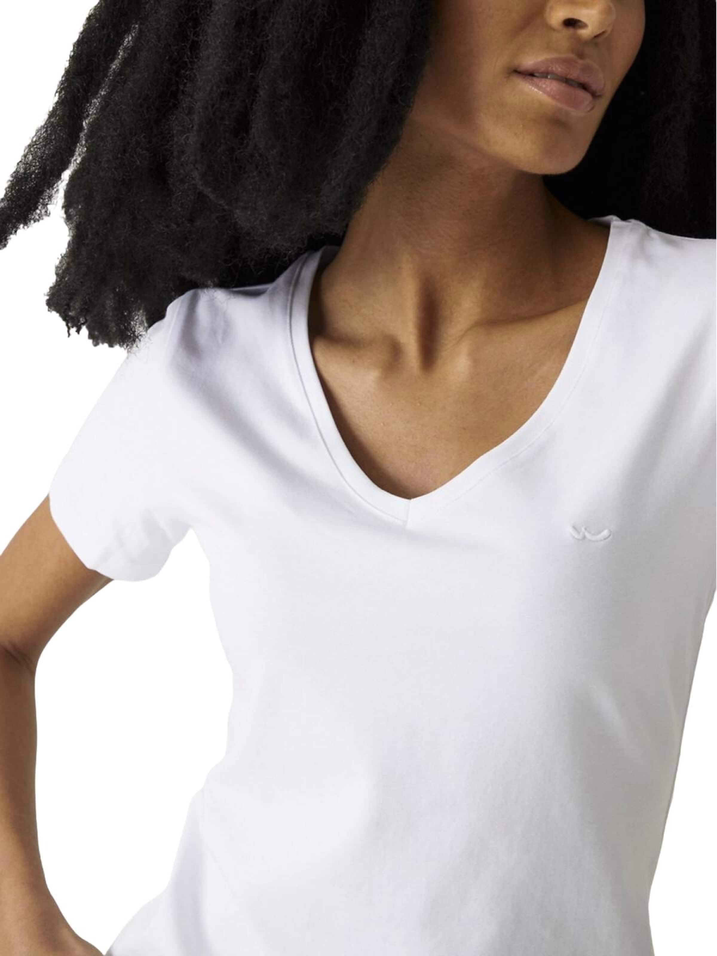 LTB Jeans - Camiseta 'LTB Jeans Damen Stretch-T-Shirt mit V-Ausschnitt' en blanco