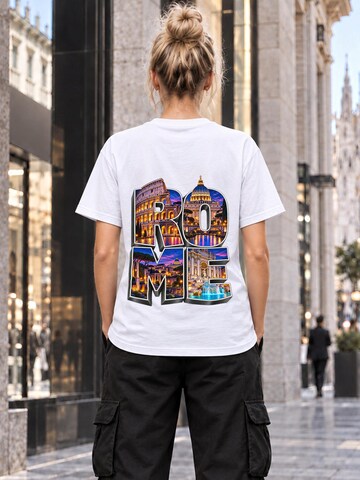 LUNØIR Studio Tričko 'Rome City Lights – Neon' – bílá