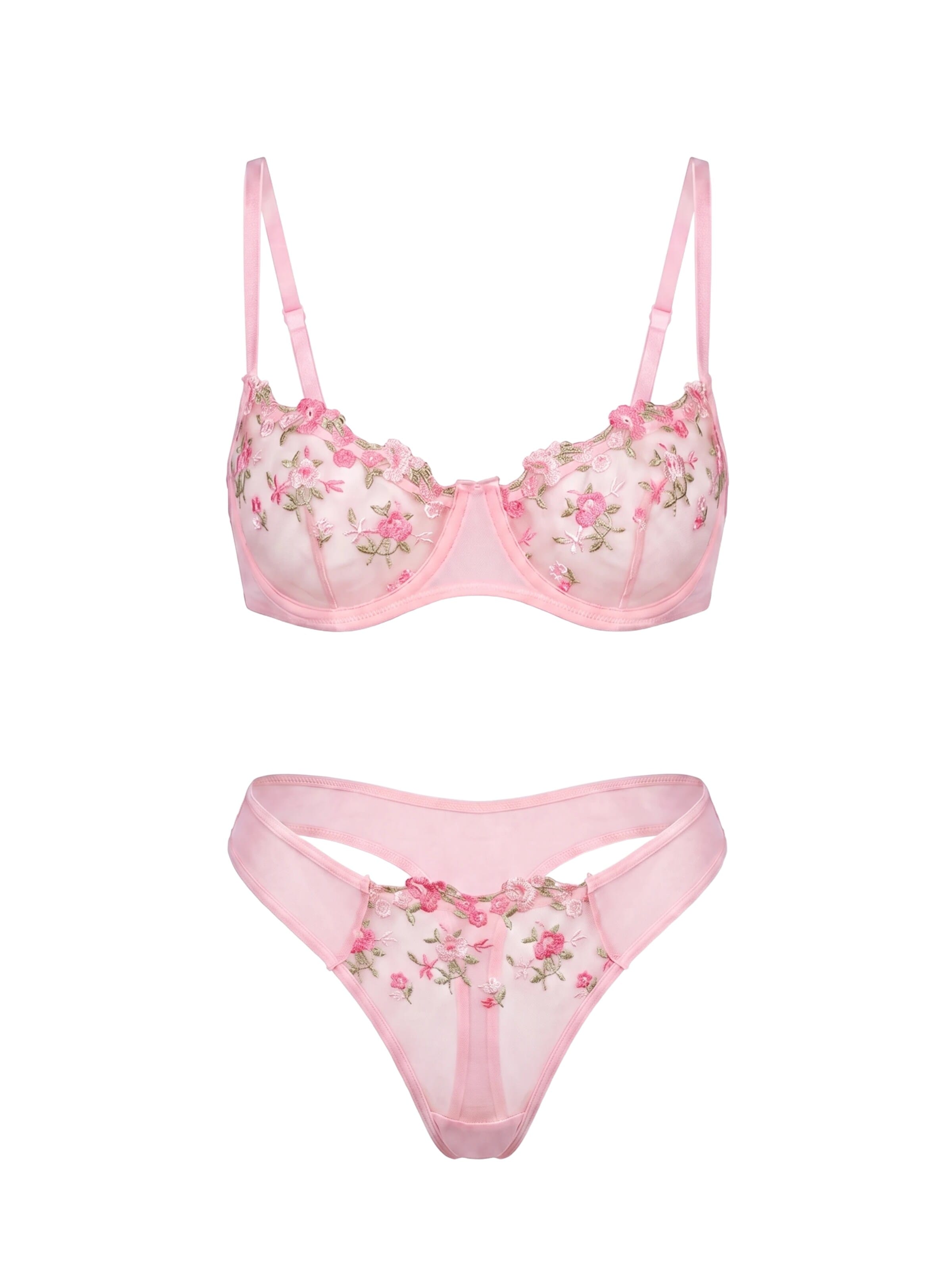 L.BEV Balconette Wäsche-Sets 'Fiorella'‌‌‌ in Pink: Vorderseite