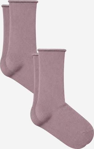 Albero Natur Socken 'Bio-Baumwoll-Socken mit Rollrand Unisex – 2er Pack' in Lila: Vorderseite