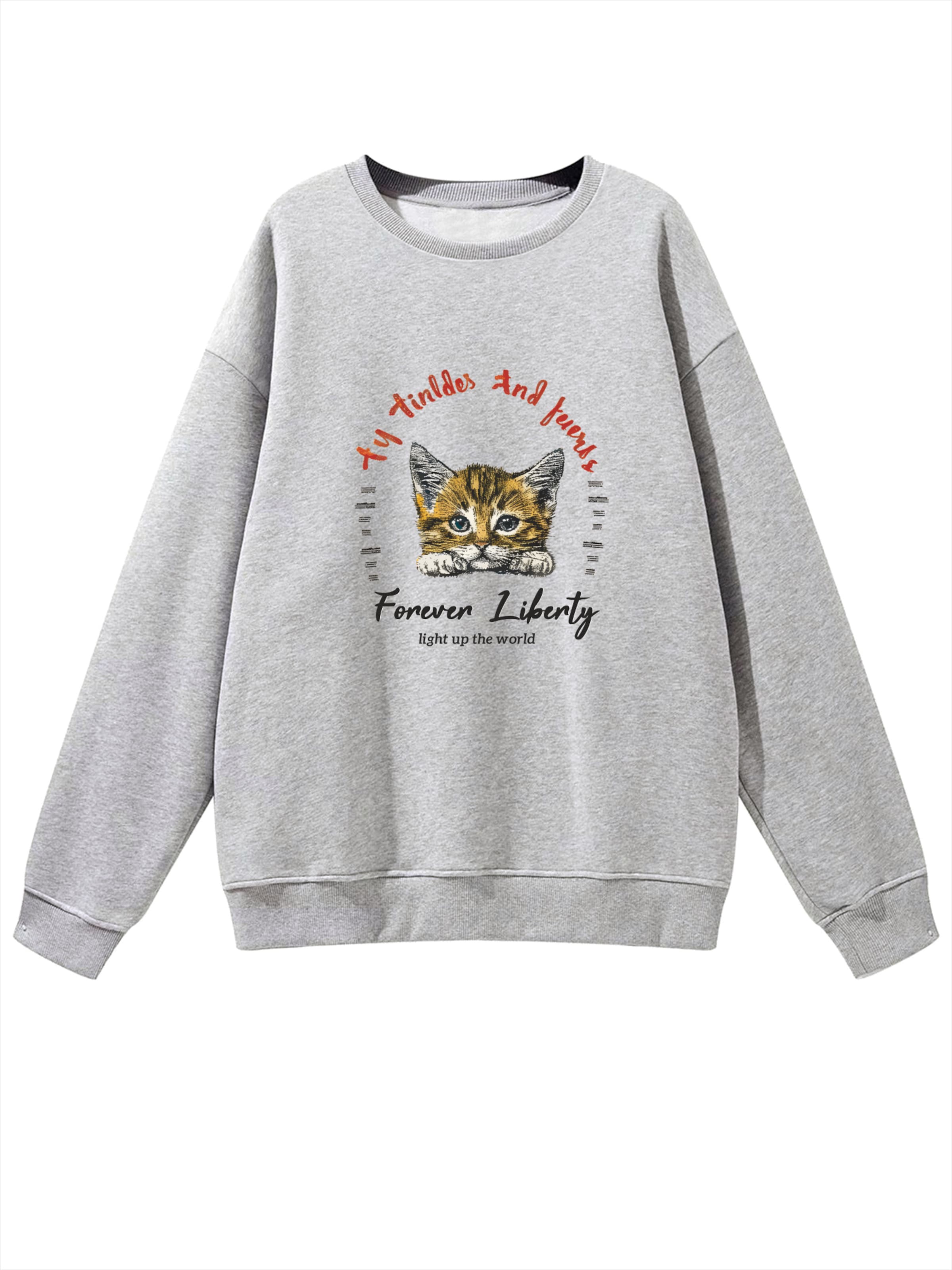 GORHEY Sweatshirt 'Women's Crew Neck Sweatshirt with Cat Print & Fleece Lining for Autumn/Winter' in Grijs: voorkant