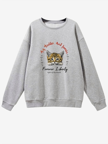 GORHEY Sweatshirt 'Women's Crew Neck Sweatshirt with Cat Print & Fleece Lining for Autumn/Winter' in Grijs: voorkant