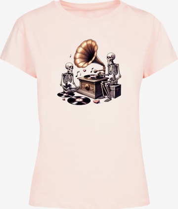 F4NT4STIC Shirt 'Gothic Skeleton Vintage Vinyl Plattenspieler' in Pink: front