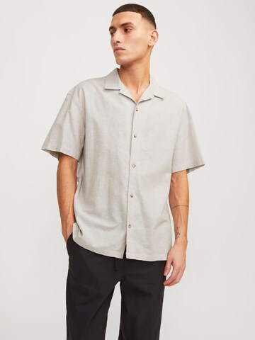 JACK & JONES Comfort fit Button Up Shirt 'JJSummer Resort' in Grey: front