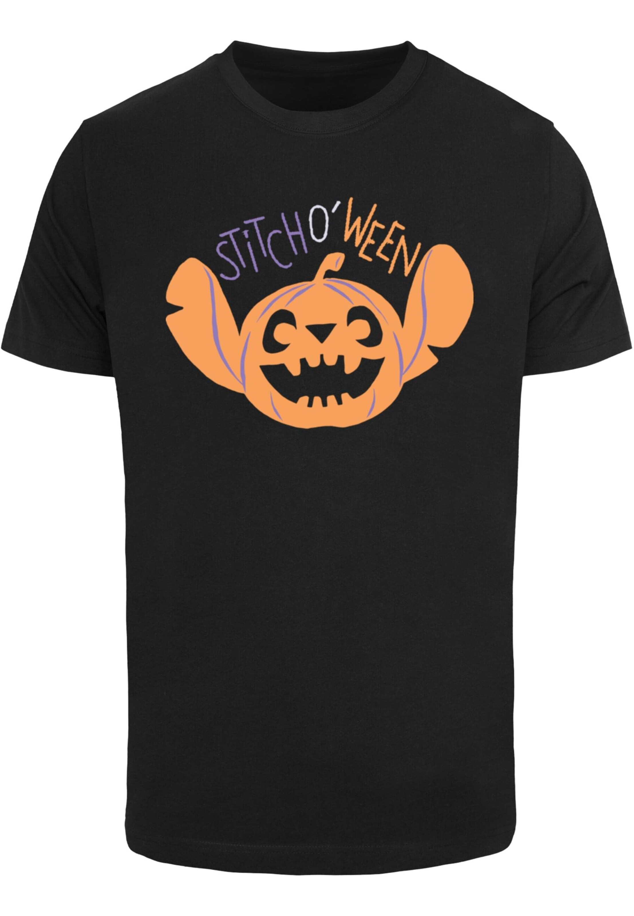 ABSOLUTE CULT Shirt 'Disney Lilo & Stitch - Halloween Stitch O'Ween' in Zwart: voorkant