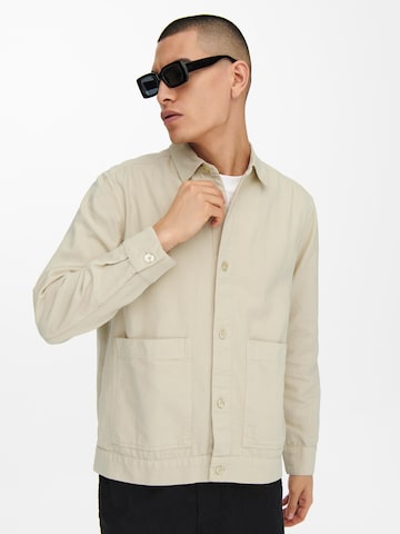 Only & Sons Comfort fit Button Up Shirt 'Aron' in Beige