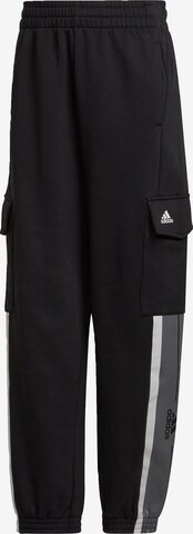 ADIDAS SPORTSWEAR Широка кройка Спортен панталон 'Essentials Pin Stripe Block Fleece ' в черно: отпред