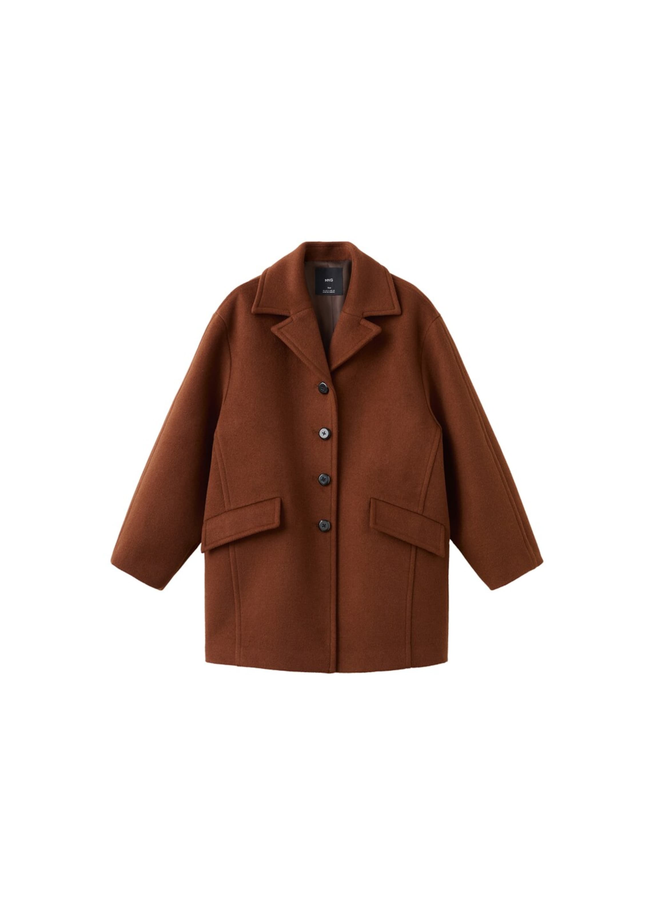 MANGO Winter Coat in Brown: front