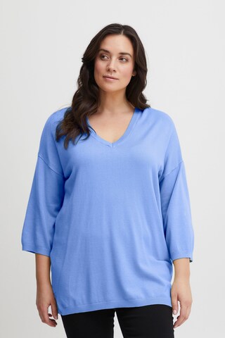 Fransa Curve Pullover 'Blume' in Blau: Vorderseite