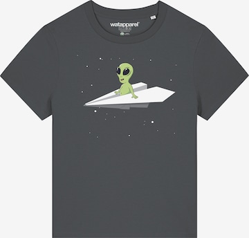 Watapparel Shirt ' Alien on a paper plane ' in Grau: Vorderseite