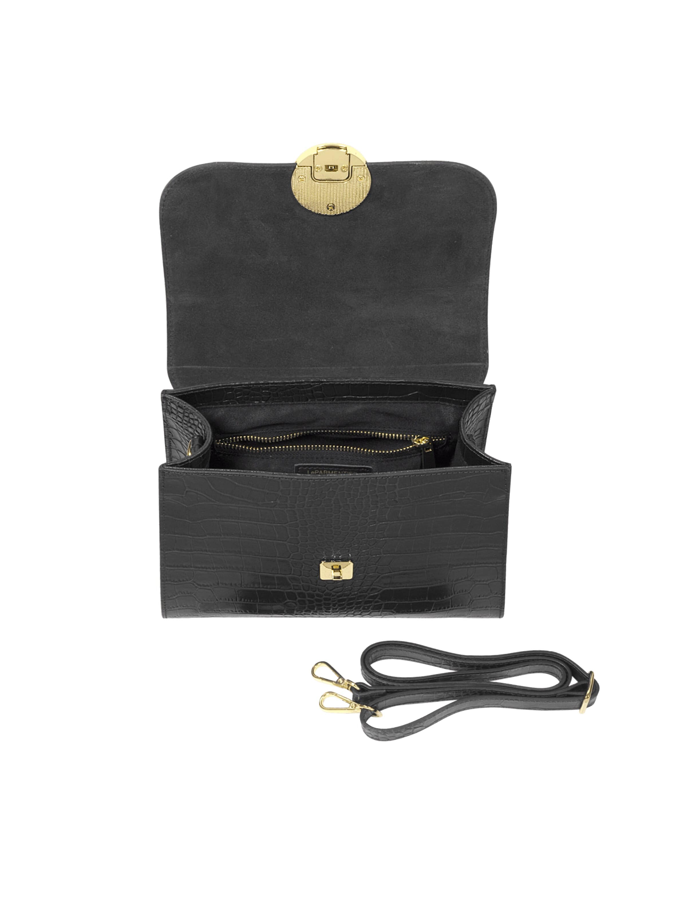 LeParmentier Handbag 'Bombo Croco' in Black
