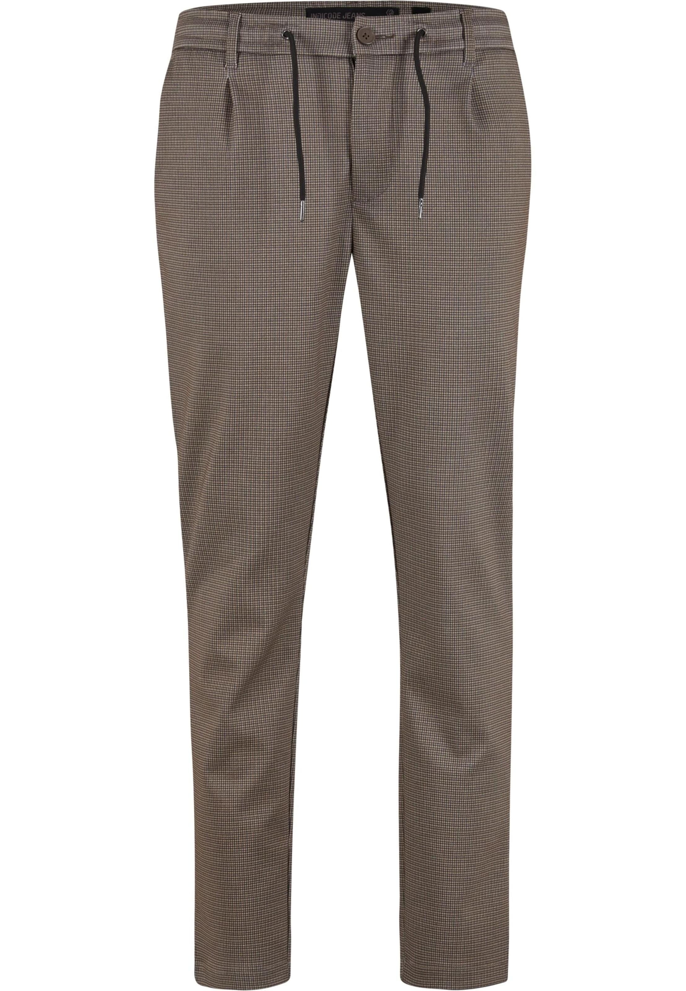 INDICODE JEANS Slimfit Kalhoty se sklady v pase 'Zeddi' – hnědá: přední strana
