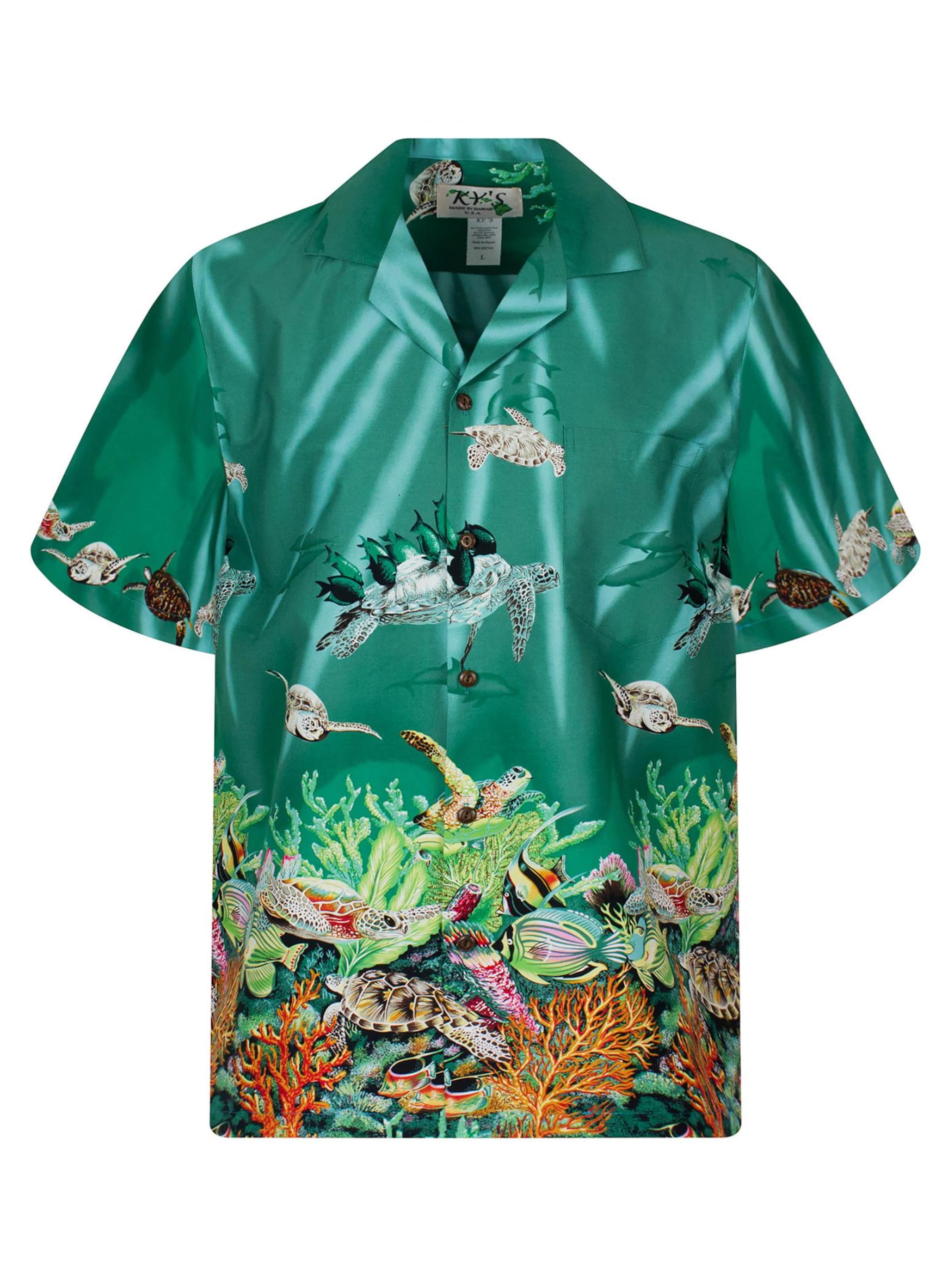 KY's Button Up Shirt 'Turtle NEW' in Green: front