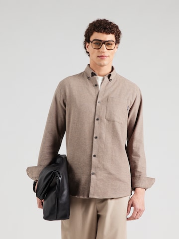 Lindbergh - Ajuste regular Camisa 'Brushed' en marrón: frente