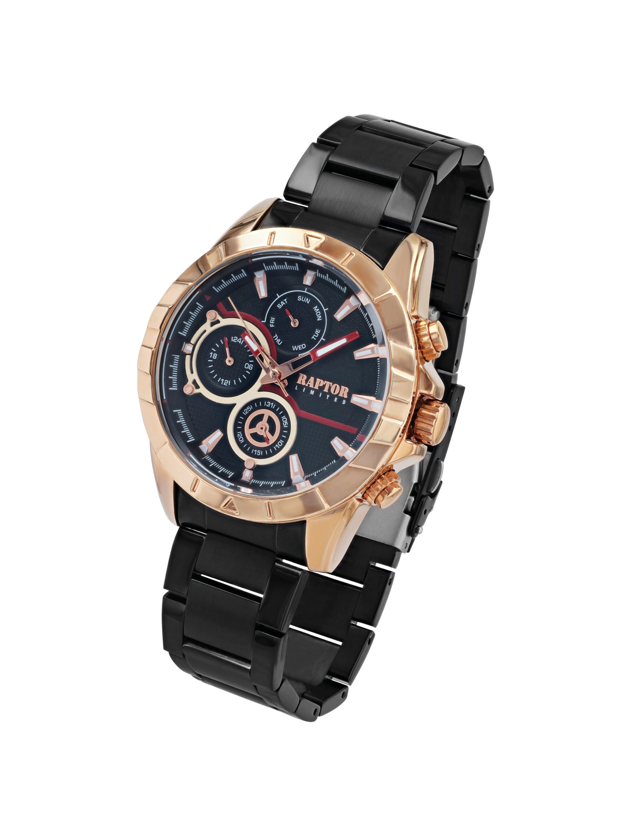Raptor Analog Watch 'Yasser, Datumsanzeige' in Black: front