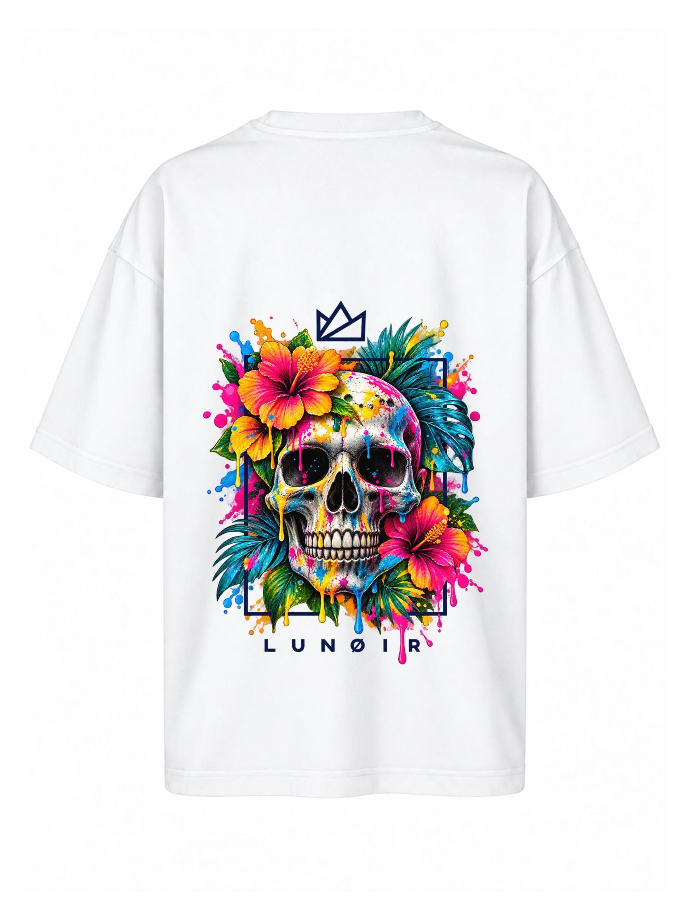LUNØIR Studio Póló 'Tropical Riot – Bloom Skull' - fehér: elől