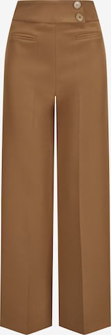 Nicowa Slimfit Marlenehose 'COREANA', hohe Taille, Model trägt Größe 34 in Braun: Vorderseite