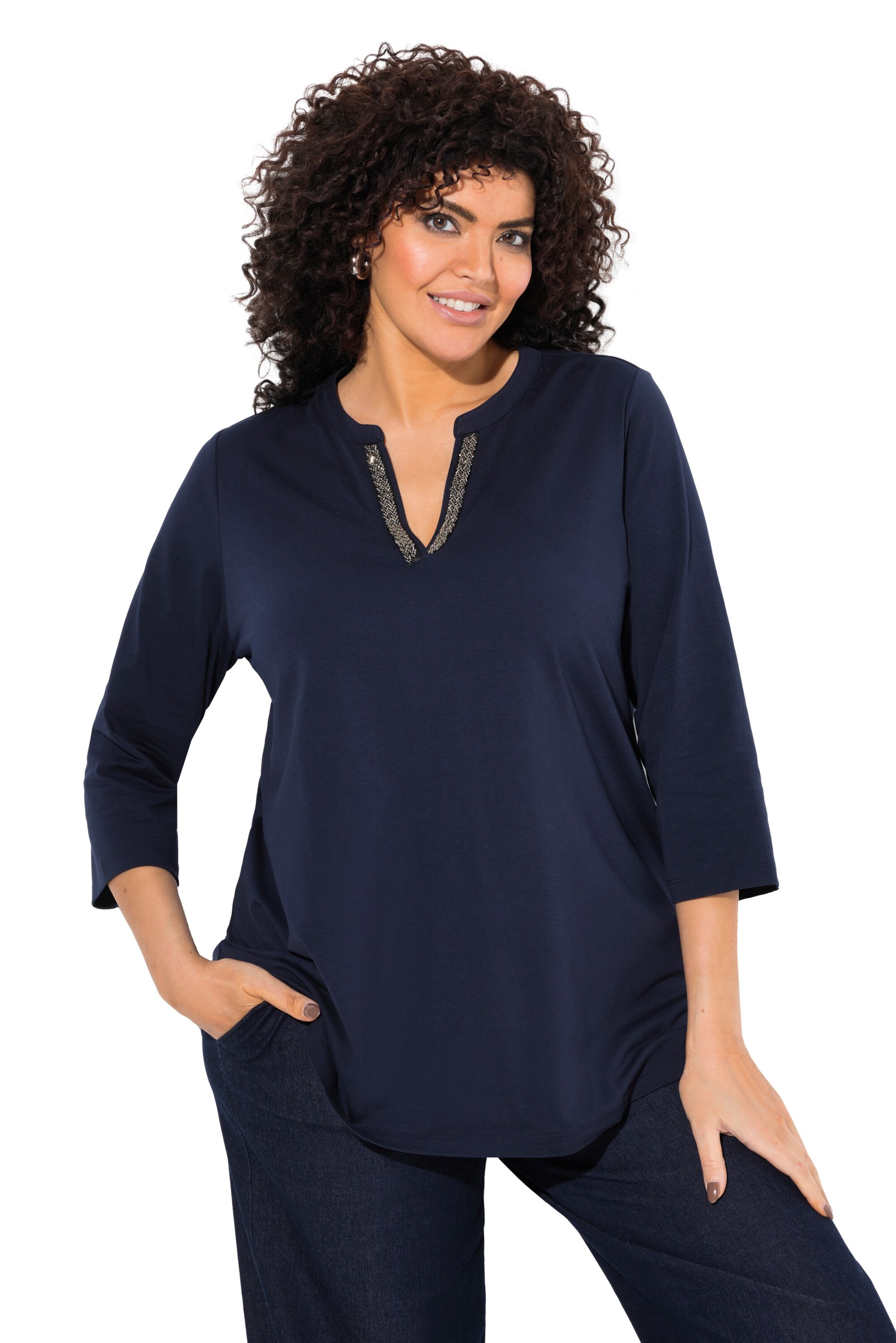 T-shirt Ulla Popken en bleu : devant