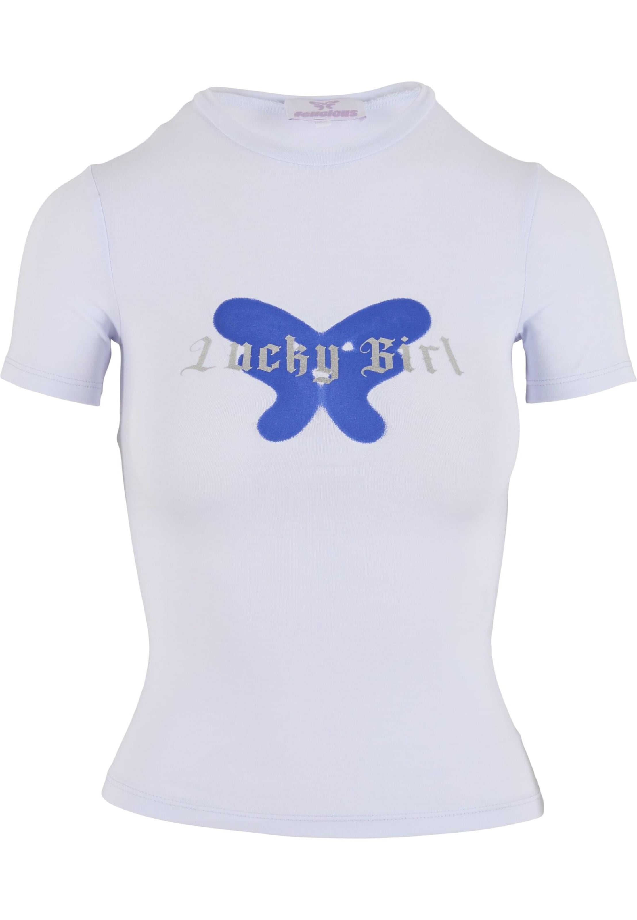 Felicious T-shirt 'Lucky Girl ' i vit: framsida