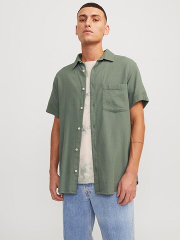 JACK & JONES Regular fit Button Up Shirt 'Tampa Dobby' in Green: front