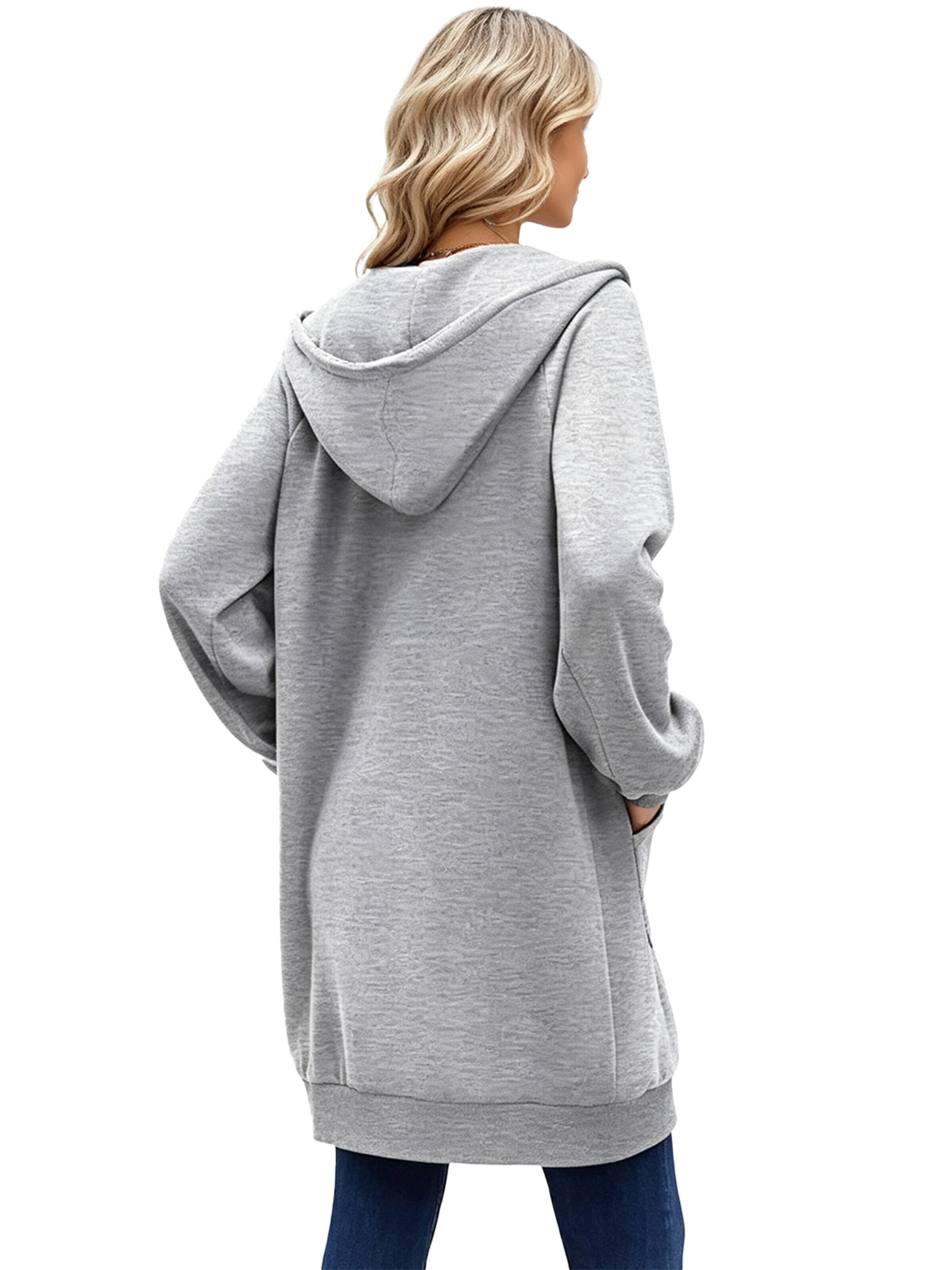 KoJooin Płaszcz zimowy 'Damen langer Kapuzenpullover mit Reißverschluss Oversize,casual, kuschelig gefüttert und gemütlich' w kolorze szary