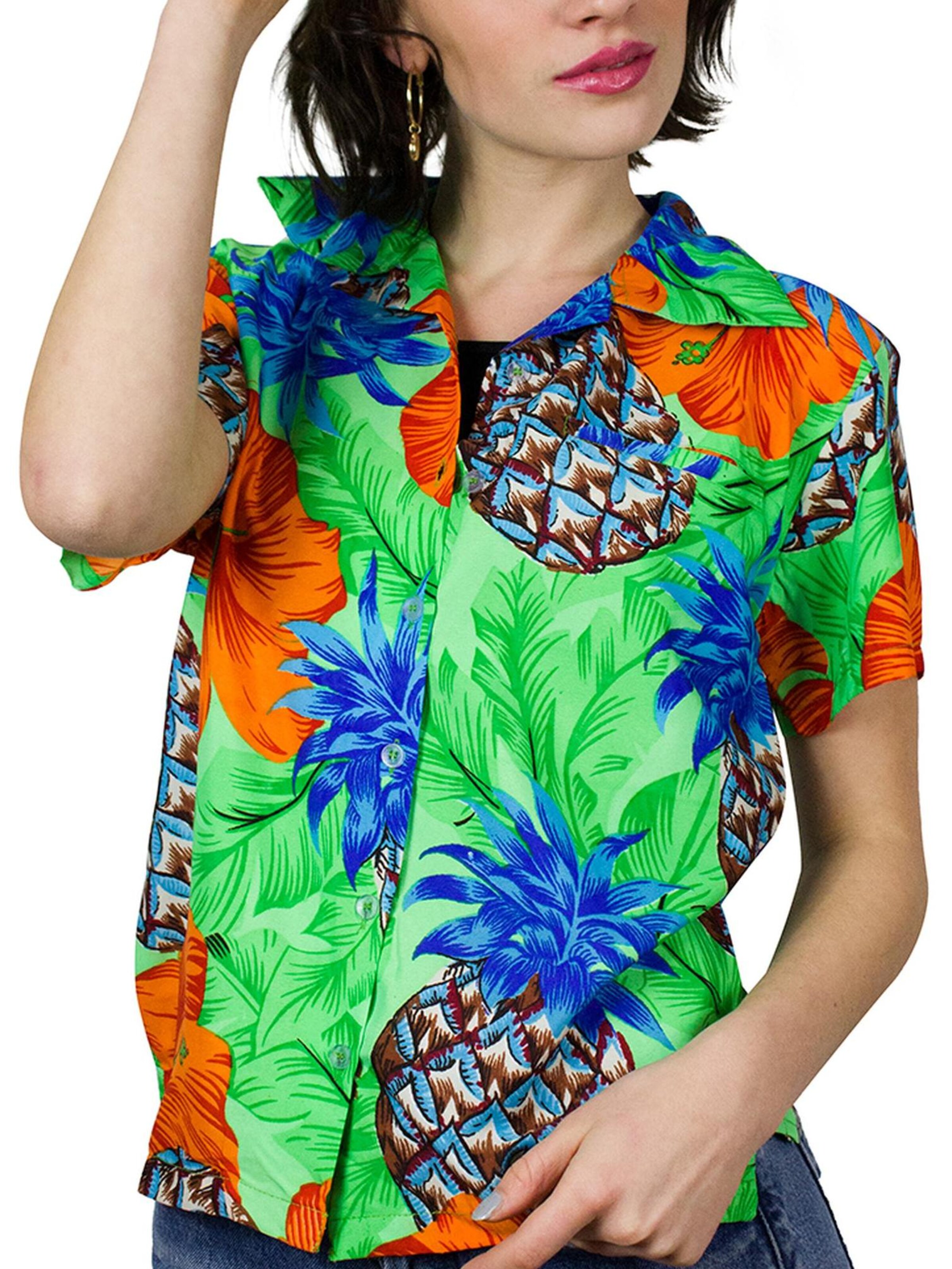 King Kameha Bluse 'Pineapple Hibiscus Shadow Line'‌‌ in Grün
