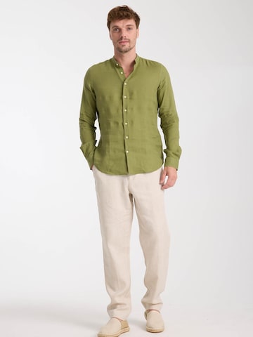 Slim fit Camicia business 'Caravaggio Linen Man Shirt Green' di 7Camicie in verde