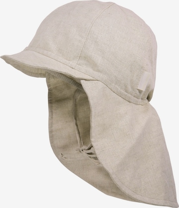 MAXIMO Beanie 'GOTS MINI-Nackenschutzmütze uni, Leinenoptik, Bindeband, Futter' in Beige: front