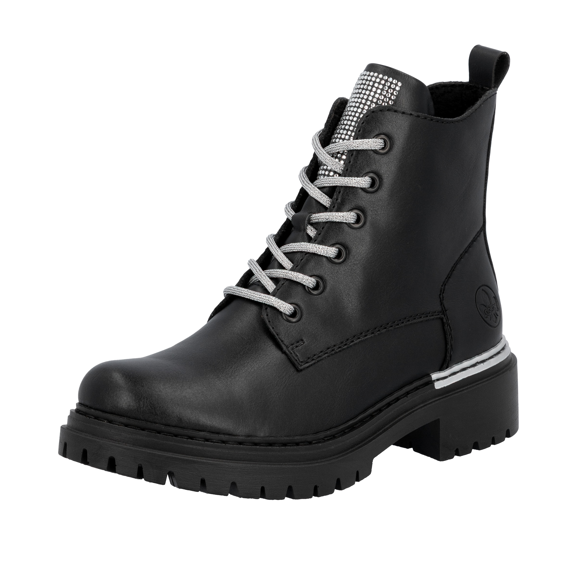 Rieker Lace-Up Ankle Boots in Black: front