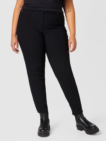 SAMOON Skinny Trousers in Black: front