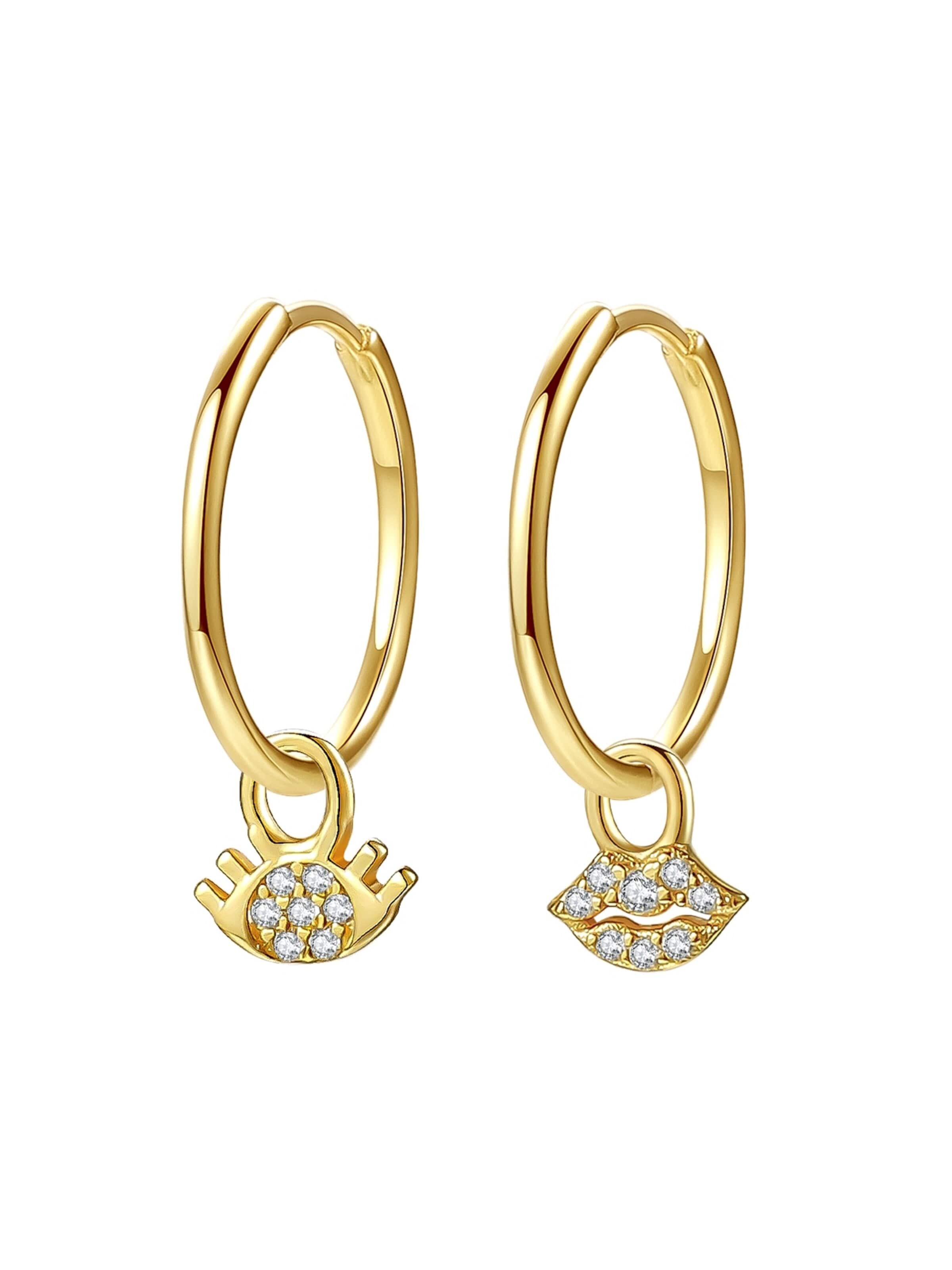 Boucles d'oreilles 'Eyes and Lips' Hey Happiness en or