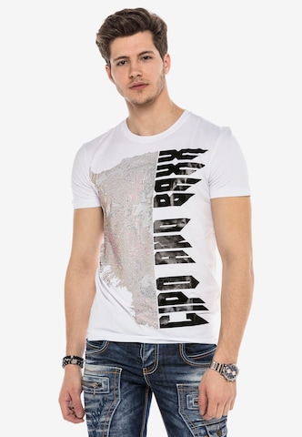 CIPO & BAXX T-Shirt JAGGED TIGER mit Pailletten Print in Weiß